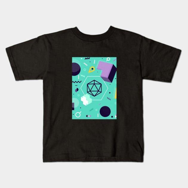 Polyhedral Dice Set Memphis Design Teal Violet Tabletop RPG Kids T-Shirt by dungeonarmory